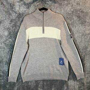 Meister Sweater Mens XL Gray Wool Acrylic Blend Cole Knit Ribbed Neck 1/4 Zip